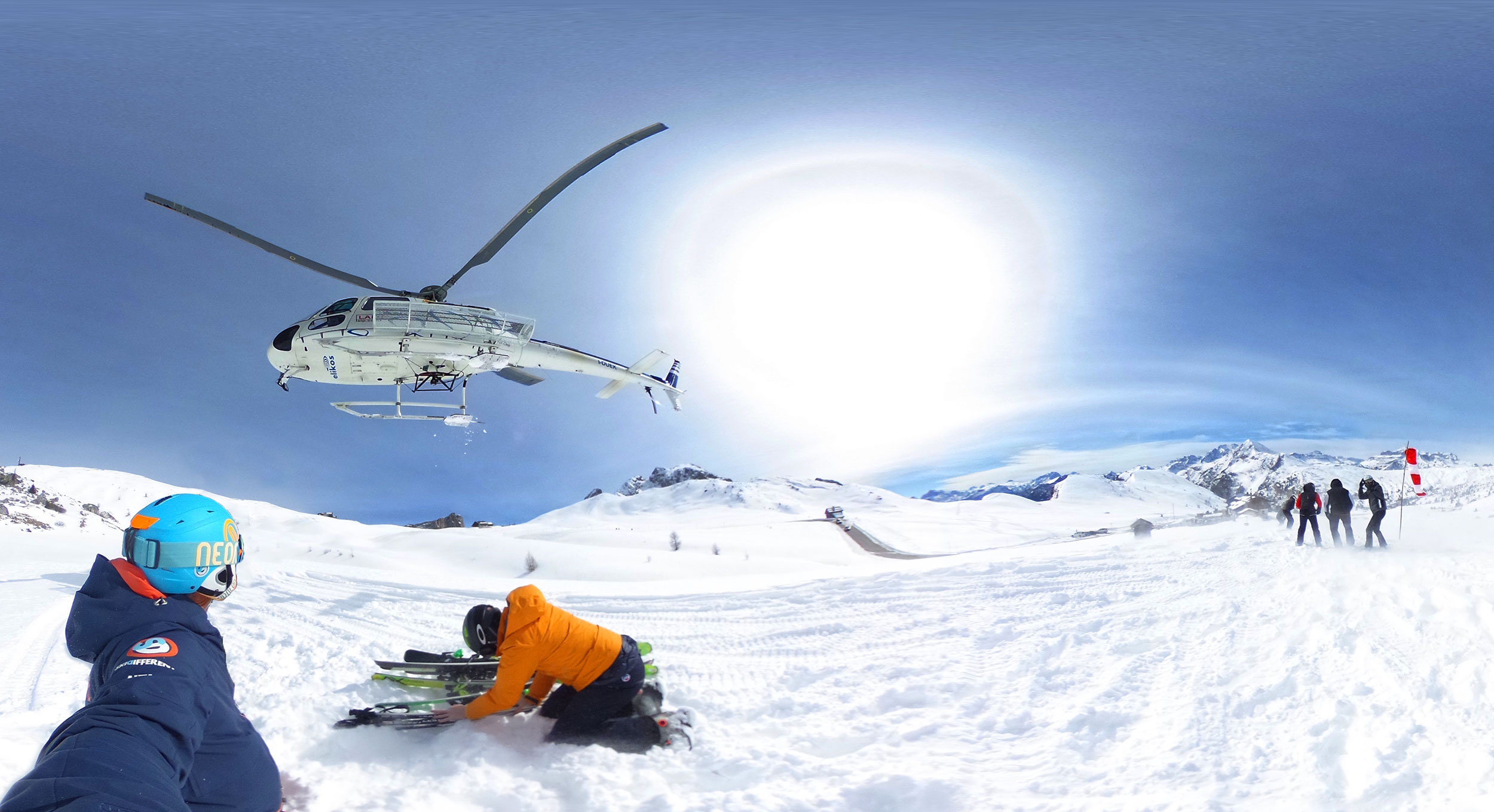 Take off helicopter dolomites